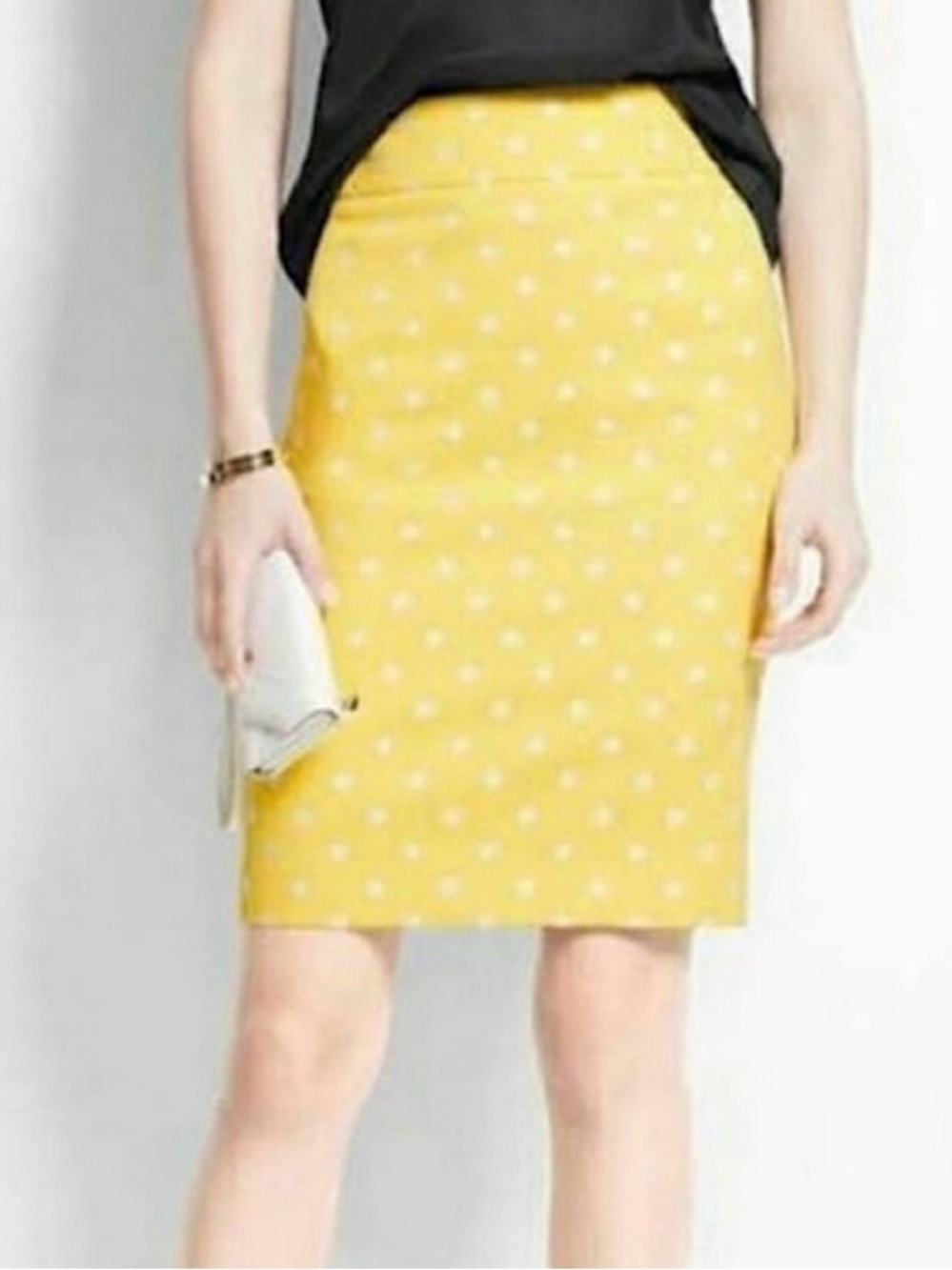 Ann Taylor Petite Yellow Polka Dot Pencil Skirt zipper closure Women's size 2P